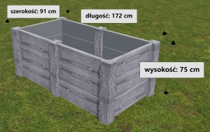 Warzywnik betonowy drewnopodobny 172 x 91 x 75 cm wysoki, 2 komory, CIEMNY BRĄZ 
