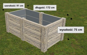 Warzywnik betonowy drewnopodobny 172 x 91 x 75 cm wysoki, 2 komory, JASNY BEŻ